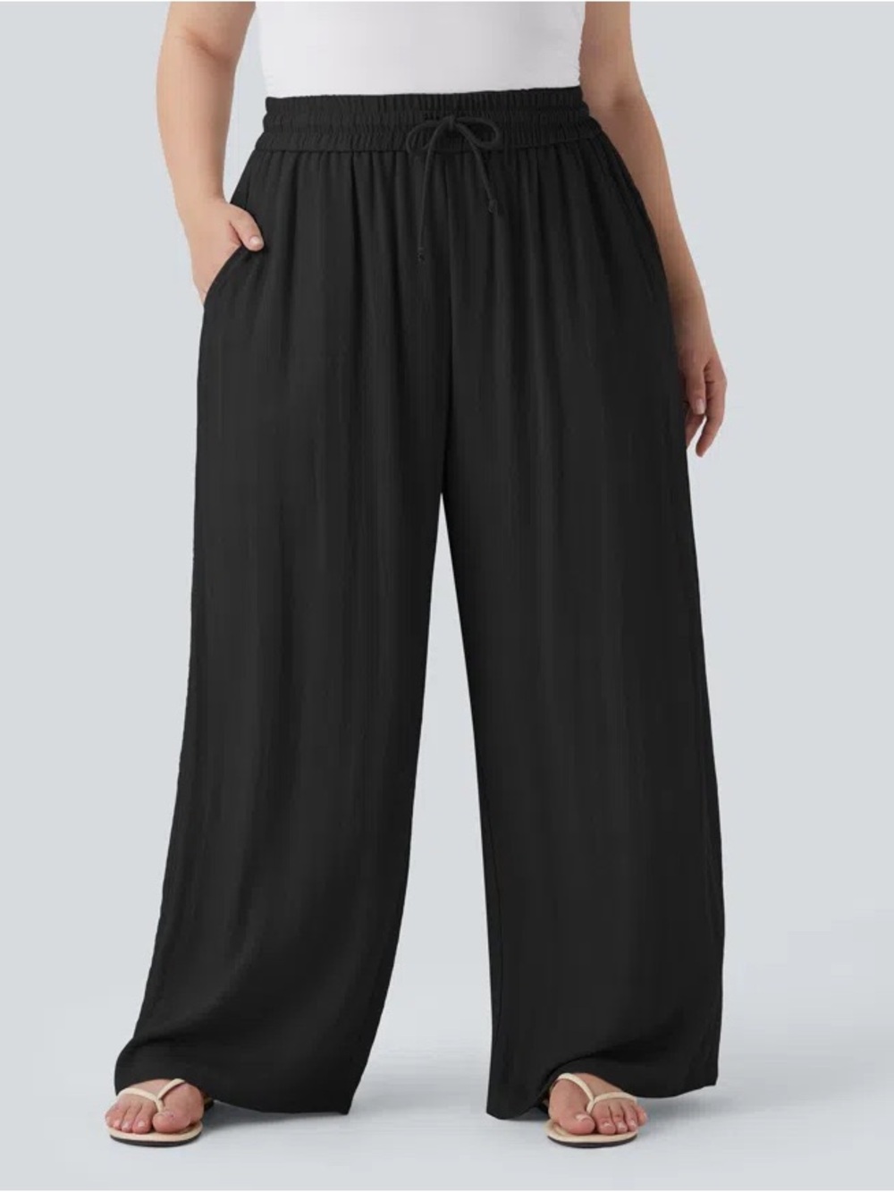 Halara Women’s High Waist Linen Feel Wide Leg Pants Size 3XL Tall Black NWT
